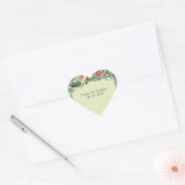 水彩フローラグリーン&ピンク結婚式用シール ハートシール (封筒)