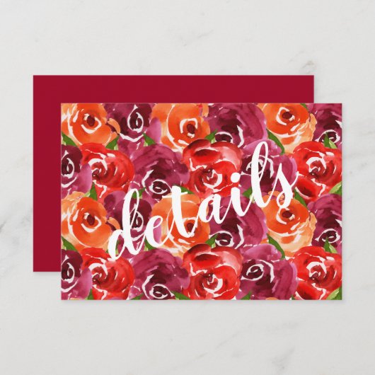 水彩フローラコラージュ結婚ズゲスト詳細 エンクロージャーカード (正面/裏面)