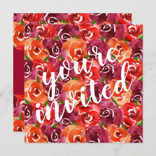 水彩フローラコラージュ結婚式招待状 (正面/裏面)