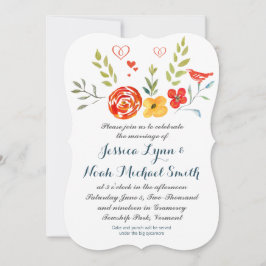 水彩フローラコーラルイエローグリーンブルー結婚ズ 招待状