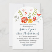 水彩フローラコーラルイエローグリーンブルー結婚ズ 招待状 (正面)