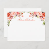 水彩フローラコーラルパーソナライズされた ノートカード (正面/裏面)