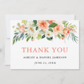 水彩フローラコーラル結婚ズ サンキューカード (正面)