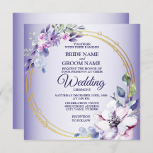 水彩フローラゴールデンジオメトリック結婚パープル