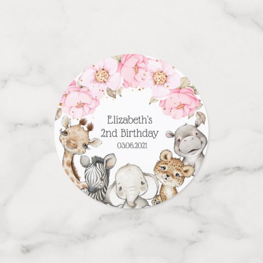 水彩フローラサファリアニマルズ牡丹誕生日 コンフェッティ (スモール正面)