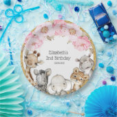 水彩フローラサファリアニマルズ牡丹誕生日 ペーパープレート (パーティー)