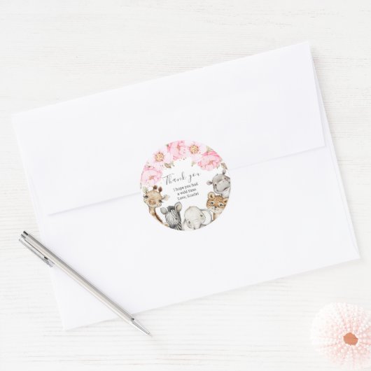 水彩フローラサファリアニマルズ牡丹誕生日Cl ラウンドシール (封筒)