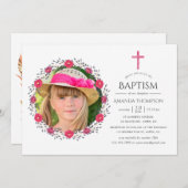 水彩フローラサファリバプテスマまたは《キリスト教》洗礼式や命名式 招待状 (正面/裏面)