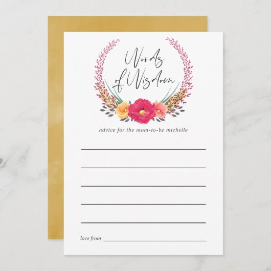 水彩フローラサファリベイビーシャワーママアドバイス アドバイスカード (正面/裏面)