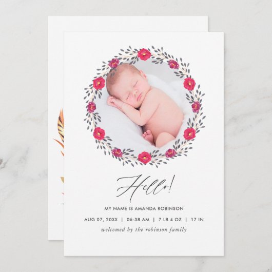 水彩フローラサファリ生誕通知カード 案内状 (正面/裏面)