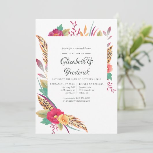 水彩フローラサファリ結婚ーズリハーサルディナー 招待状 (スタンド正面)