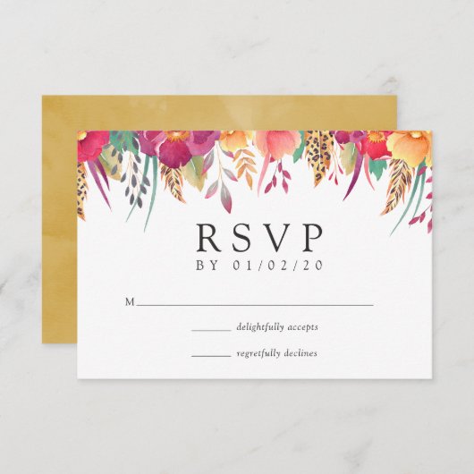 水彩フローラサファリ結婚ーズ 出欠カード (正面/裏面)