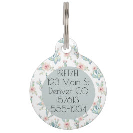 水彩フローラサボテンパターペット名 ペット　ネームタグ