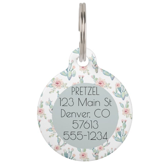 水彩フローラサボテンパターペット名 ペット　ネームタグ (正面)