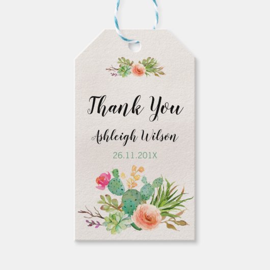 水彩フローラサボテン赤ちゃんシャワーラベル ギフトタグ (正面)