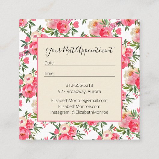 水彩フローラサロン美容師メイクアップアーティスト スクエア名刺 (裏面)