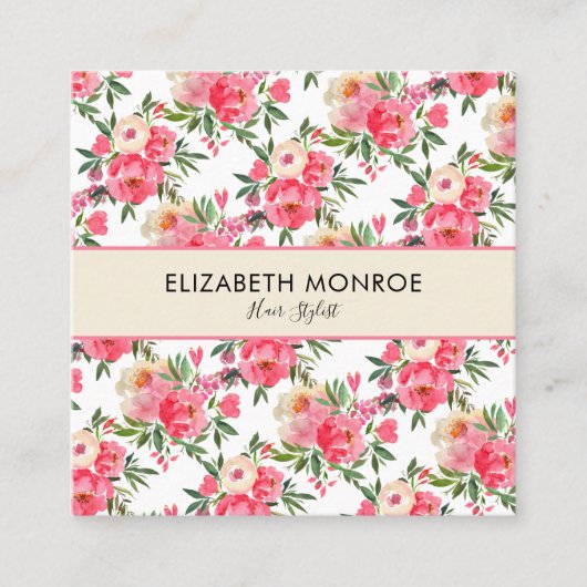 水彩フローラサロン美容師メイクアップアーティスト スクエア名刺 (正面)