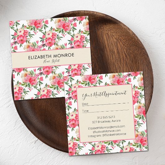 水彩フローラサロン美容師メイクアップアーティスト スクエア名刺