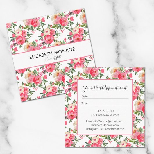 水彩フローラサロン美容師メイクアップアーティスト スクエア名刺