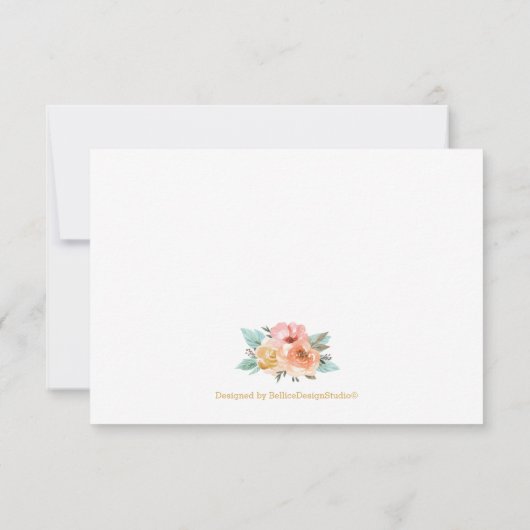 水彩フローラサンキューカードピンクと金ゴールド サンキューカード (裏面)