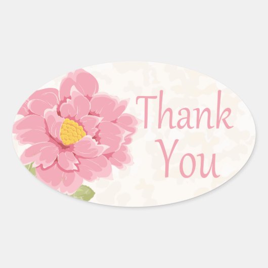 水彩フローラサンキューピンク牡丹の花 楕円形シール (正面)