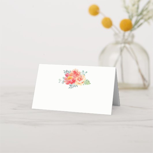 水彩フローラサンゴの緑の結婚葉 プレイスカード (正面)