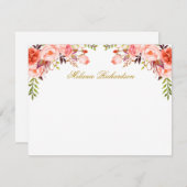 水彩フローラサンゴパーソナライズされた金ゴールド ノートカード (正面/裏面)