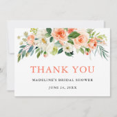 水彩フローラサンゴブライダルシャワー サンキューカード (正面)