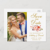 水彩フローラサンゴ金ゴールド写真保存日 ポストカード (正面/裏面)