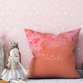 水彩フローラサンゴ鮭の名前装飾用クッション クッション