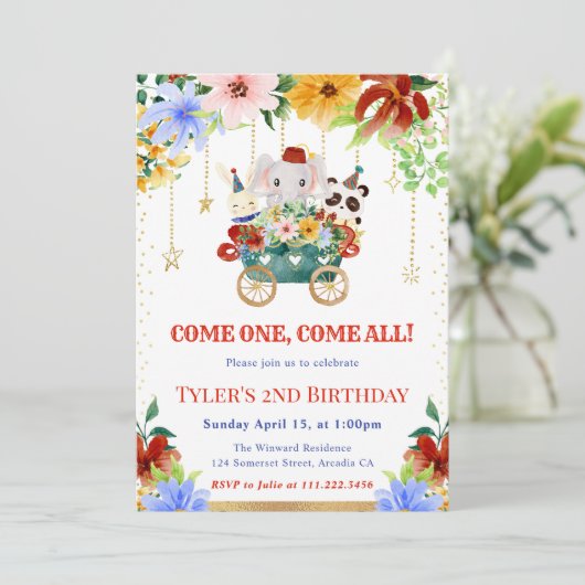 水彩フローラサーカスアニマルバースデーパーティー 招待状 (スタンド正面)