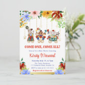 水彩フローラサーカス動物ベビーシャワー 招待状 (スタンド正面)