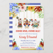 水彩フローラサーカス動物ベビーシャワー 招待状 (正面/裏面)