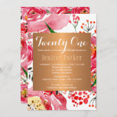 水彩フローラシックなグラーム誕生日パーティー 招待状 (正面/裏面)