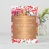 水彩フローラシックなモノグラム引っ越し祝いパーティーパーティー 招待状 (スタンド正面)