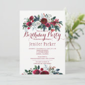 水彩フローラシックな冬の誕生日パーティー 招待状 (スタンド正面)