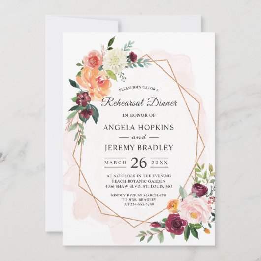 水彩フローラシックエレガントリハーサルディナー 招待状 (正面)