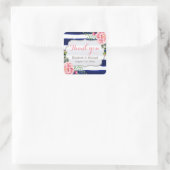 水彩フローラシルバーネイビーストライプズありがとう スクエアシール (バッグ)