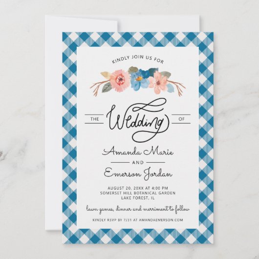 水彩フローラシンプルおもしろいカジュアル結婚の 招待状 (正面)