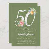 水彩フローラシンプル50thバースデーパーティー 招待状 (正面/裏面)