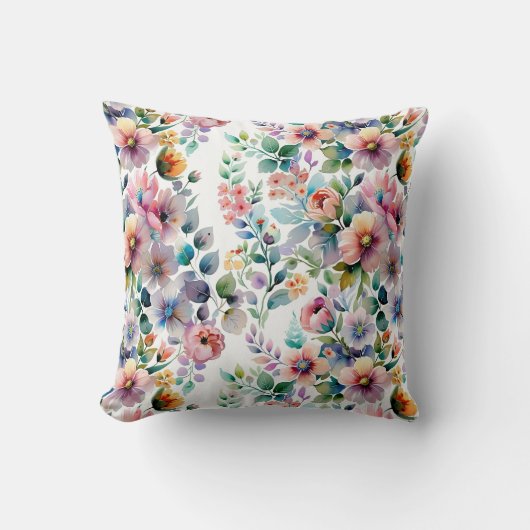 水彩フローラシームレスパターン クッション (正面)