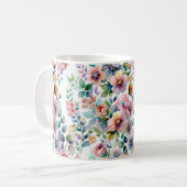 水彩フローラシームレスパターン コーヒーマグカップ (正面左)