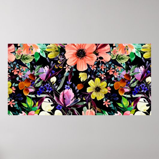 水彩フローラシームレスパターン。違う芽 ポスター (正面)