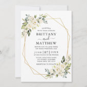 水彩フローラジオフレームセージ緑結婚色 招待状 (正面)