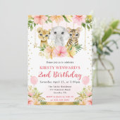 水彩フローラジャングルアニマルズ子供の誕生日 招待状 (スタンド正面)