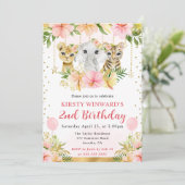 水彩フローラジャングルアニマルズ子供の誕生日 招待状 (スタンド正面)