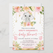 水彩フローラジャングルエレファントベビージャーシャワー 招待状 (正面)