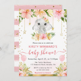 水彩フローラジャングルエレファントベビージャーシャワー 招待状