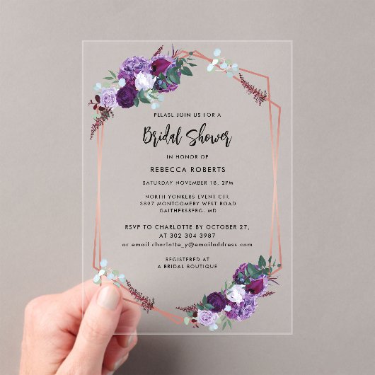 水彩フローラスクリプトエレガントブライダルシャワー アクリル招待状 (インサイチュ (ポータブル))