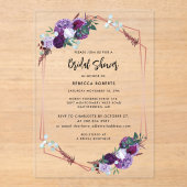 水彩フローラスクリプトエレガントブライダルシャワー アクリル招待状 (正面)